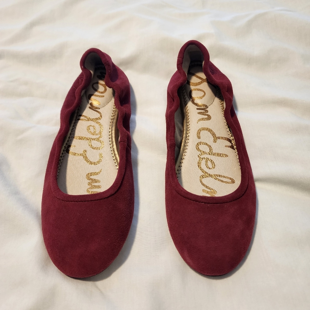 Sam Edelman Leather Suede Red Flats 7.5 Like New - Picture 2 of 5